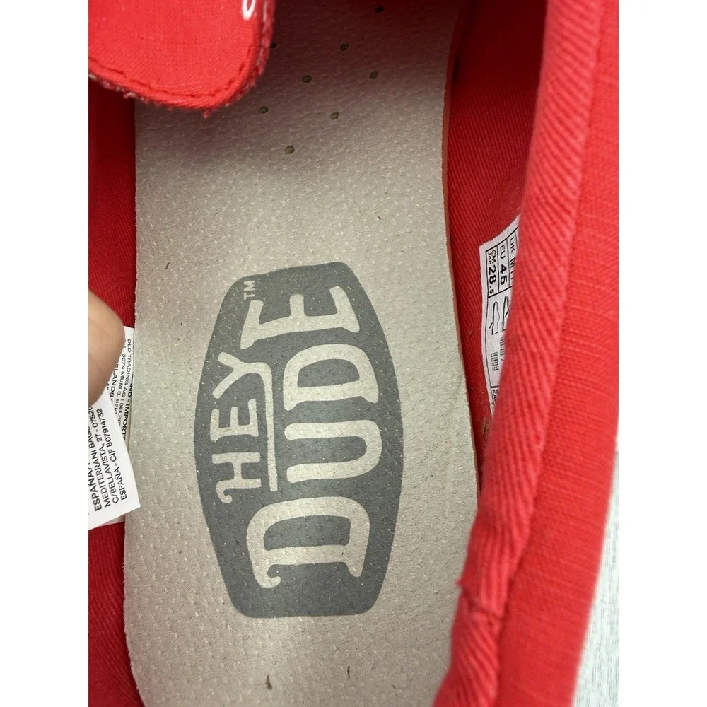 Hey Dude Wally Slub Canvas Mens Size 12 Red Casual Slip On Shoes NEW